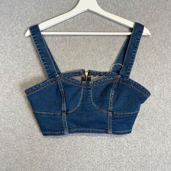 Love trends Tops - Brand New Love Trends Women's Size XS Blue Denim Zip Up Cropped Top Shirt